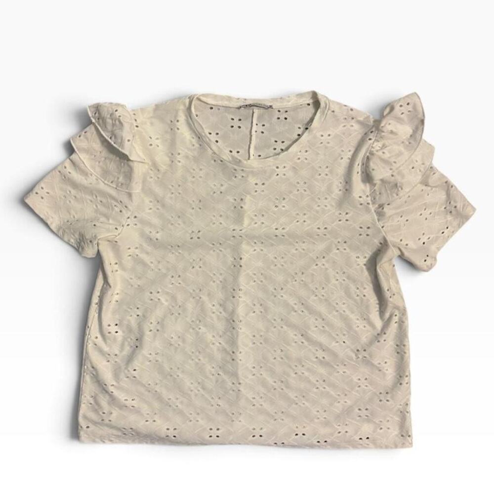Zara Eyelet Blouse with Flutter Sleeves